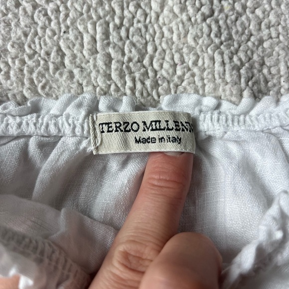 TERZO MILLENNIO WHITE OFF THE SHOULDER LINEN BLOUSE SIZE LARGE SUSTAINABLE - Picture 4 of 9